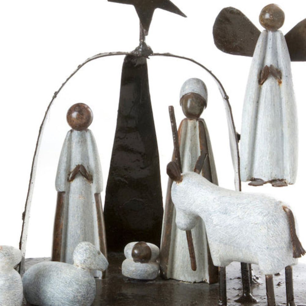 Zimbabwe Shona Stone Metal Arch Nativity Scene Set of 10