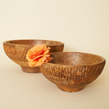 12 inch Scalloped Wood Salad Bowl Set