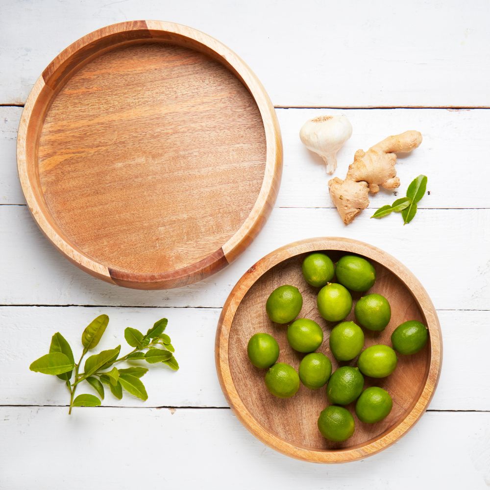 Serving Platters - Wood | Cheese Meat Plate, Charcuterie Boards, Snack Dish, Fruit Bowl, Salad Bowl | Shallow, Round, 14in, 12in