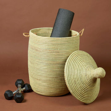 Woven Storage Basket for Home, Living Room, Bedroom, Baby Nursery, Kids Room - Laundry, Toys, Blankets, Clothes, Storage, Pillows and Towels, Hamper, Bin, Basket with Lid, Wicker, Beige