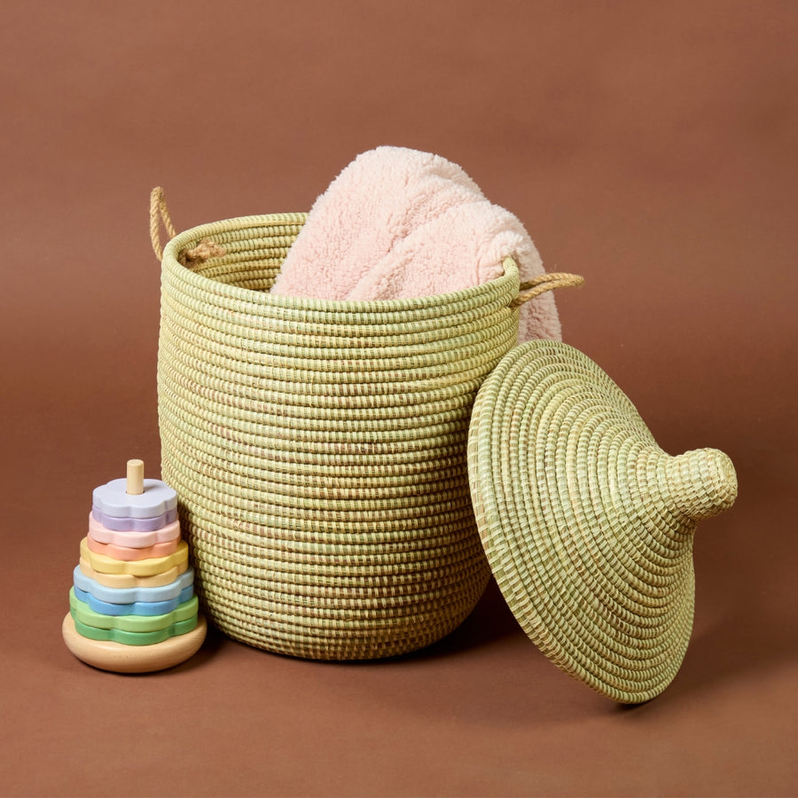 Woven Storage Basket for Home, Living Room, Bedroom, Baby Nursery, Kids Room - Laundry, Toys, Blankets, Clothes, Storage, Pillows and Towels, Hamper, Bin, Basket with Lid, Wicker, Beige
