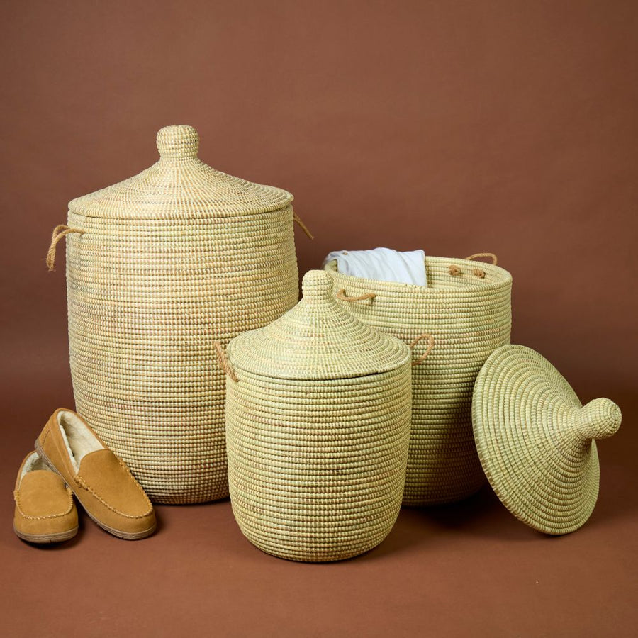 Woven Storage Basket for Home, Living Room, Bedroom, Baby Nursery, Kids Room - Laundry, Toys, Blankets, Clothes, Storage, Pillows and Towels, Hamper, Bin, Basket with Lid, Wicker, Beige