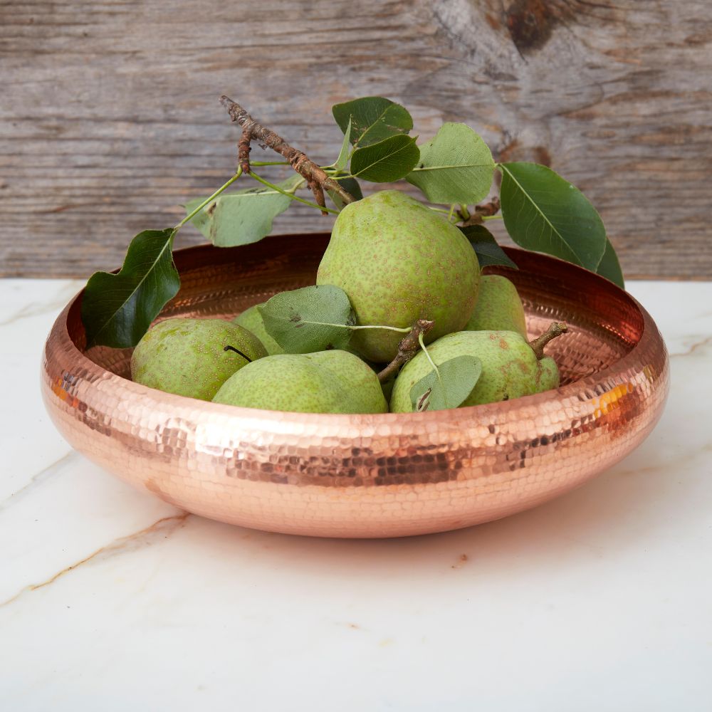 Wide Hand Hammered Copper Fruit Bowl