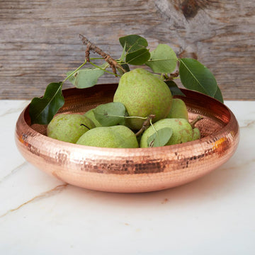 Wide Hand Hammered Copper Fruit Bowl