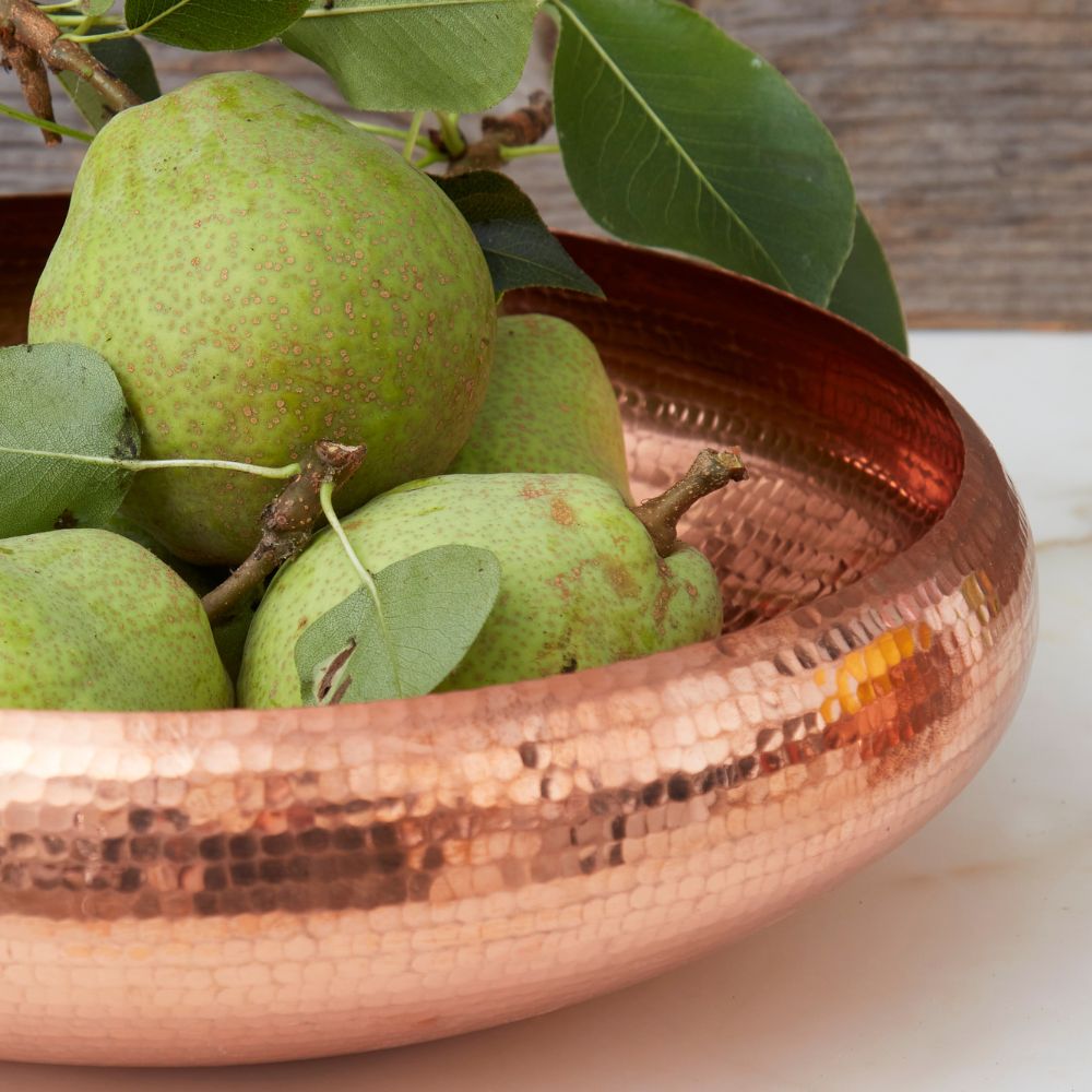 Wide Hand Hammered Copper Fruit Bowl