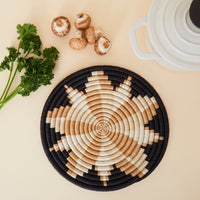 Trivets for Dishes, Pots and Pans, Heat Resistant Hot Pads, Pot Holders for Table, Plate Mats for Countertops, Kitchen Table Accessories | Natural Black Woven Trivets Set, 8", African Decor