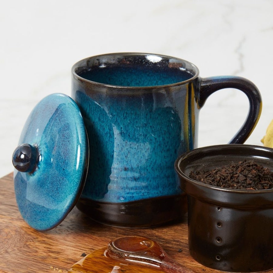 Night Sky Ceramic Tea Mug with Infuser Cup