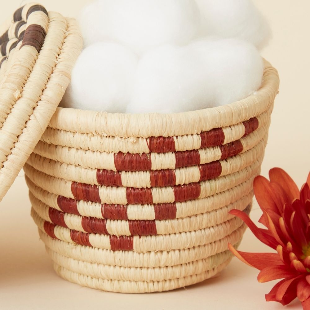 Mini Colorful Raffia Woven Decorative Jar with Lid