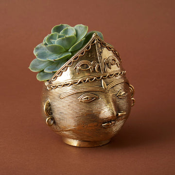 Brass Dhokra Tribal Woman Face Succulent Planter