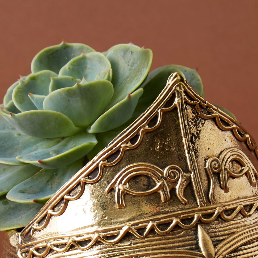Brass Dhokra Tribal Woman Face Succulent Planter