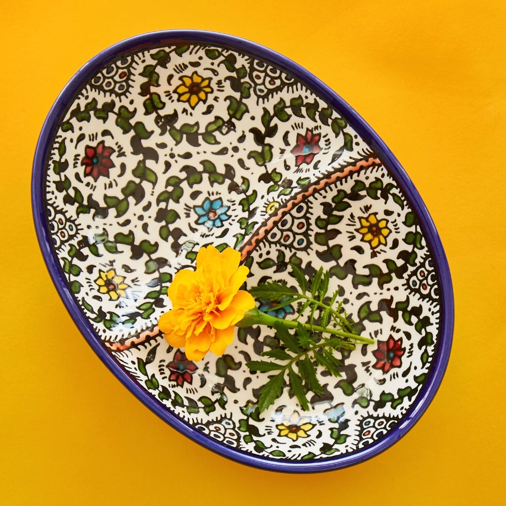 Ceramic Palestine Blue Floral Nut Bowls Set
