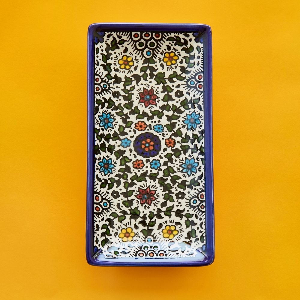 Ceramic Palestine Blue Floral Rectangle Platter