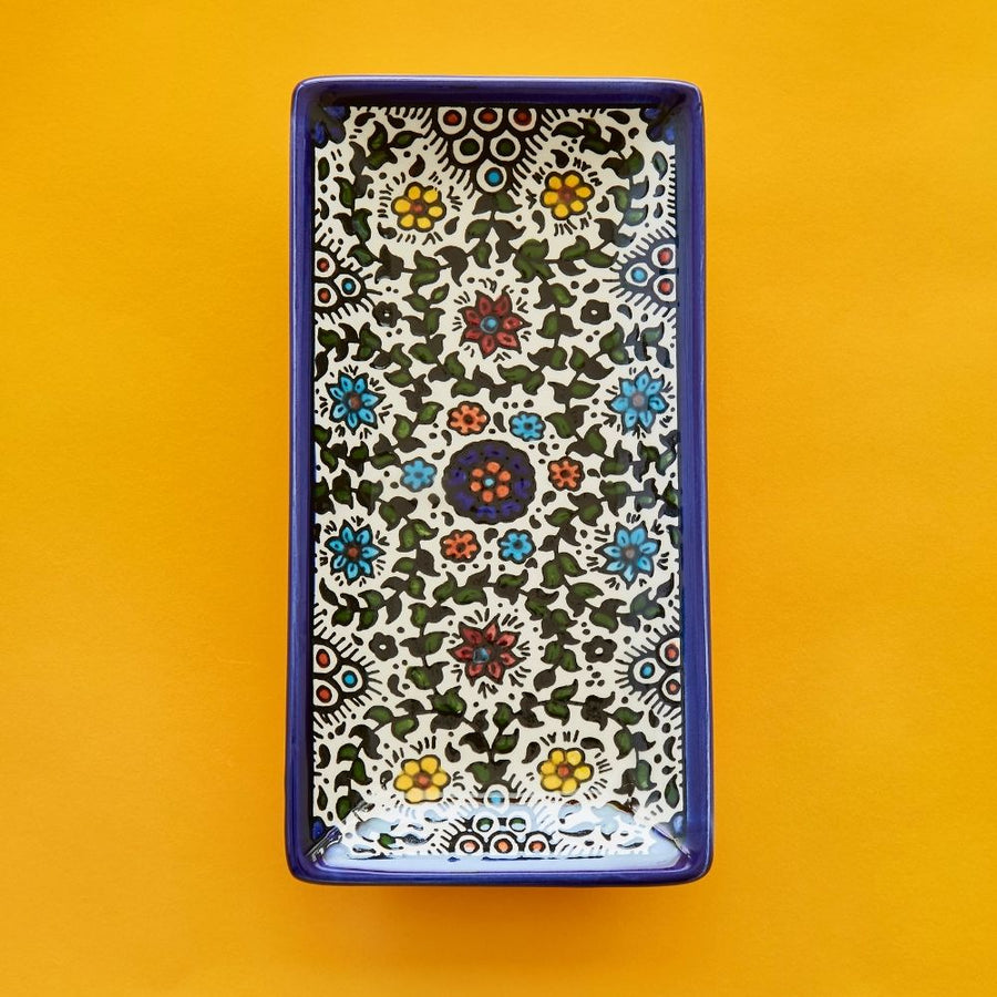 Ceramic Palestine Blue Floral Rectangle Platter