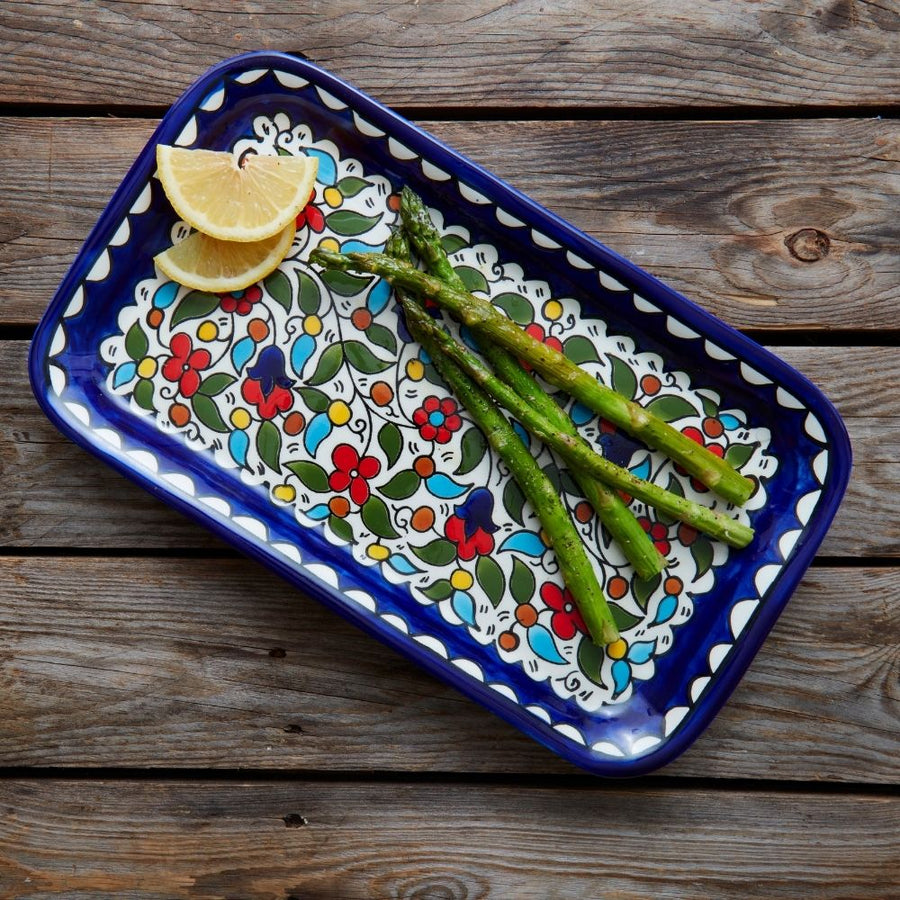 Ceramic Palestine Blue Floral Long Serving Dish Set