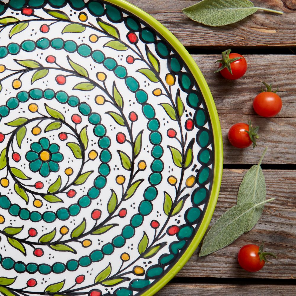Ceramic Palestine Colorful Vine Green Dinner Plate