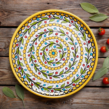 Ceramic Palestine Colorful Vine Yellow Dinner Plate
