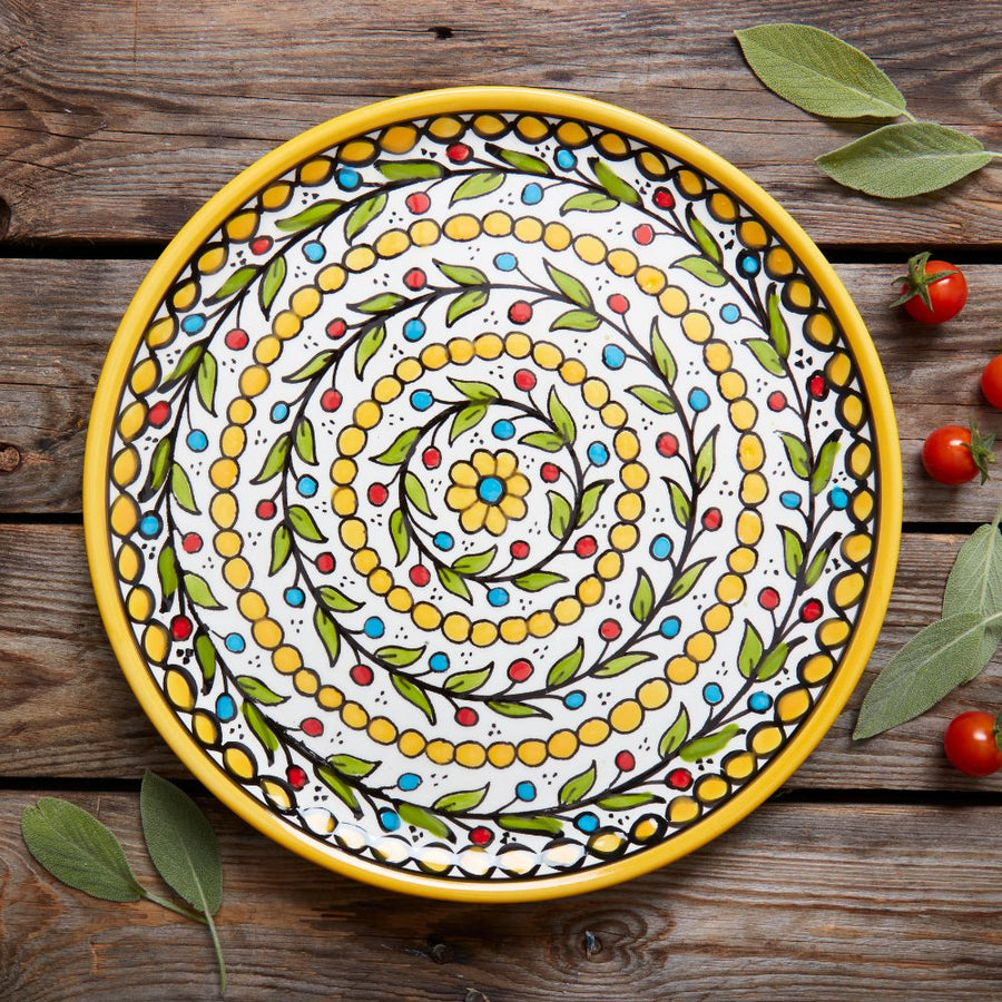 Ceramic Palestine Colorful Vine Yellow Dinner Plate