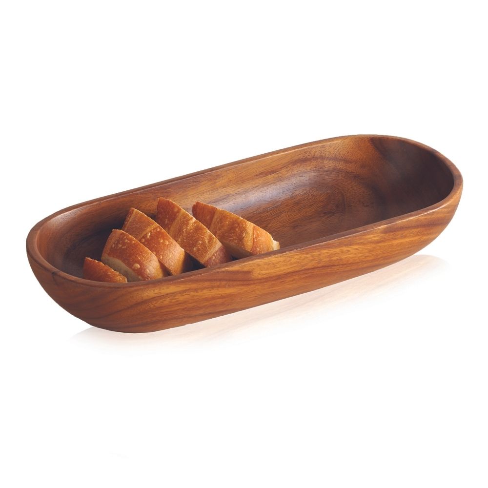 Long Acacia Wood Oval Bowl