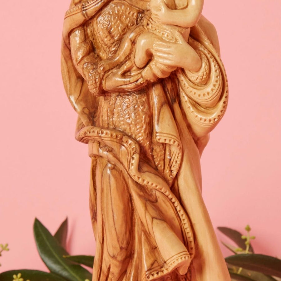 Palestine Large Hand Carved Olive Wood Virgin Mary with Jesus Statue