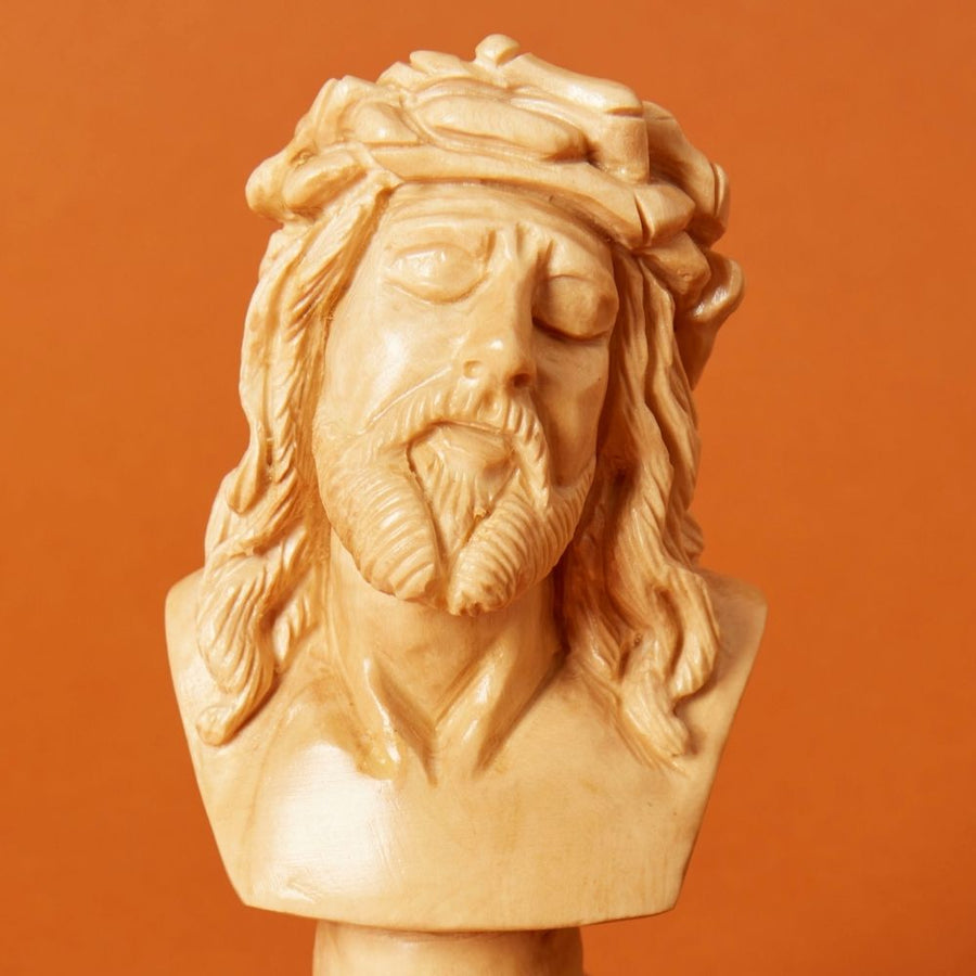 Palestine Small Hand Carved Olive Wood Bust of Jesus Statue