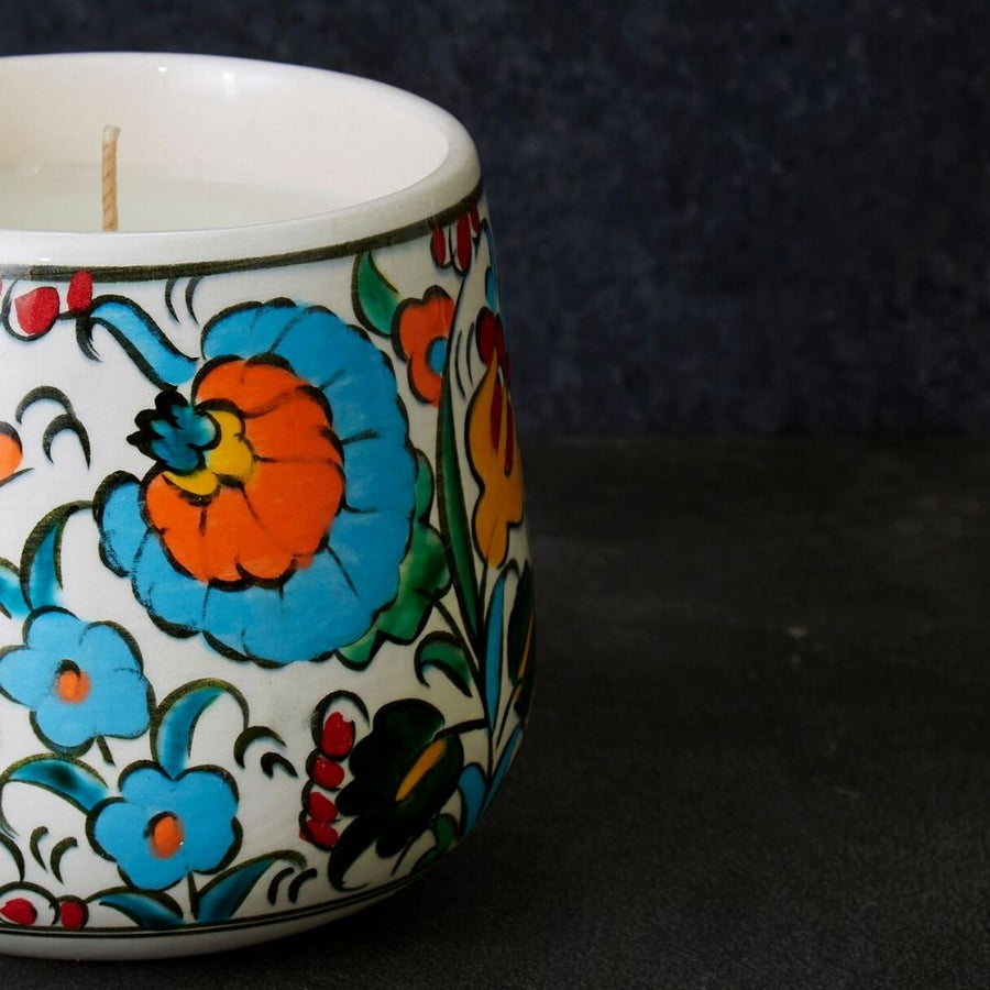 Large Colorful Floral Ceramic Bowl Candle