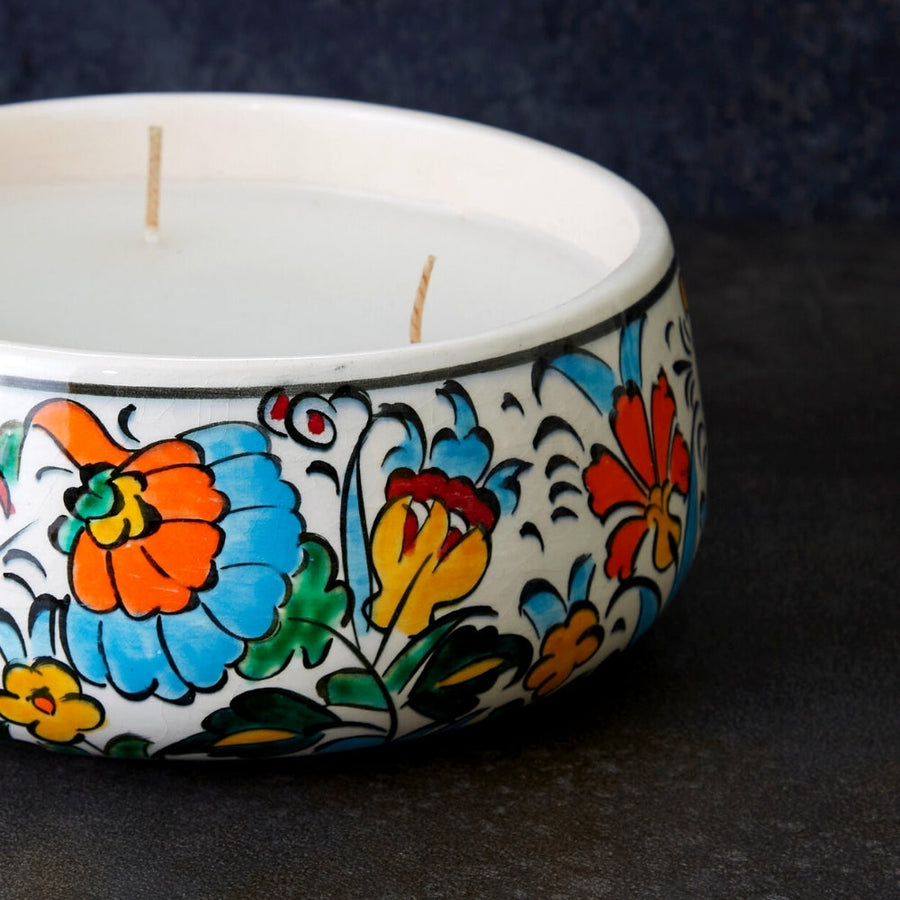 Medium Colorful Floral Ceramic Bowl Candle