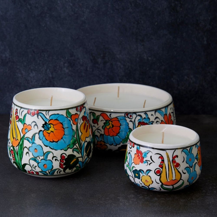 Small Colorful Floral Ceramic Bowl Candle
