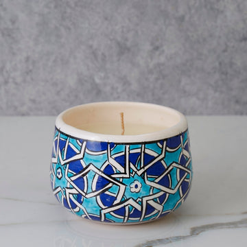 Small Blue Mosaic Ceramic Bowl Candle