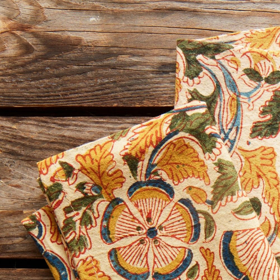 Kalamkaari Beige Floral 20 x 20 Napkin Set