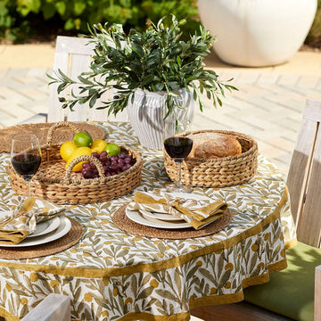 Kalamkaari Olive Branches 70 Round Tablecloth 20 x 20 Napkin Set