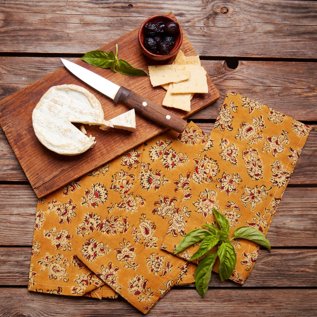 Kalamkaari Mustard Floral 20 x 20 Napkin Set