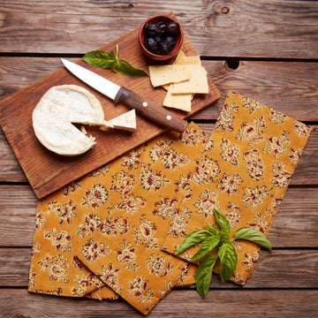 Kalamkaari Mustard Floral 20 x 20 Napkin Set