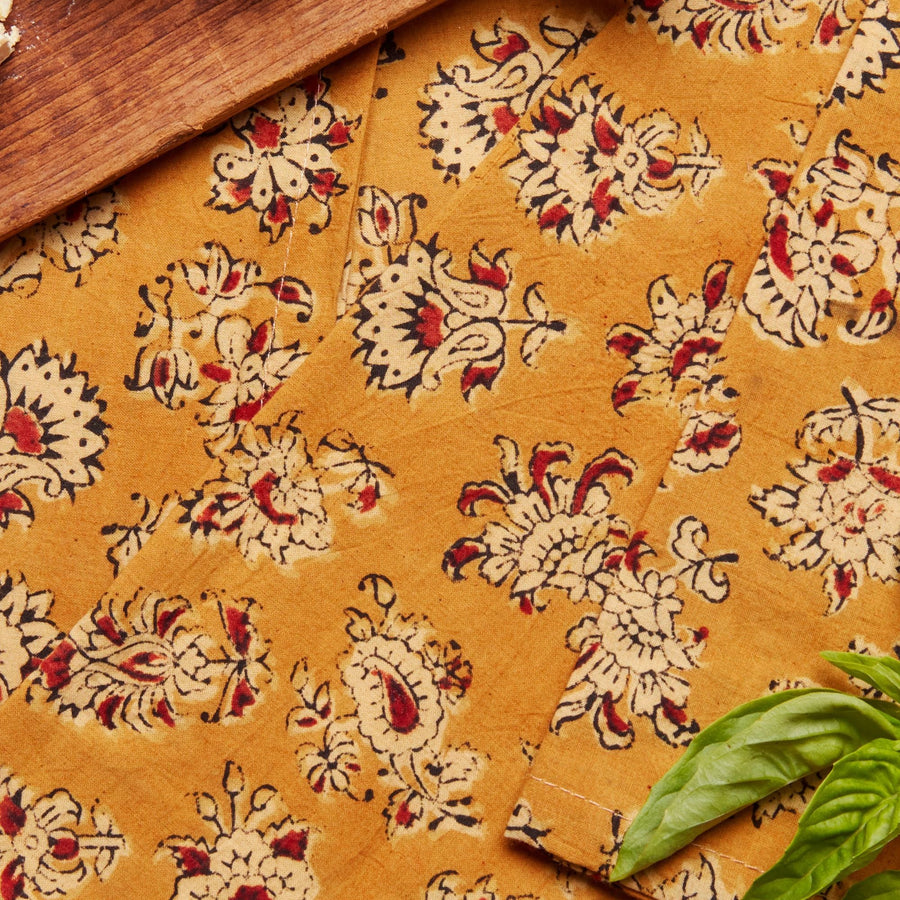 Kalamkaari Mustard Floral 20 x 20 Napkin Set