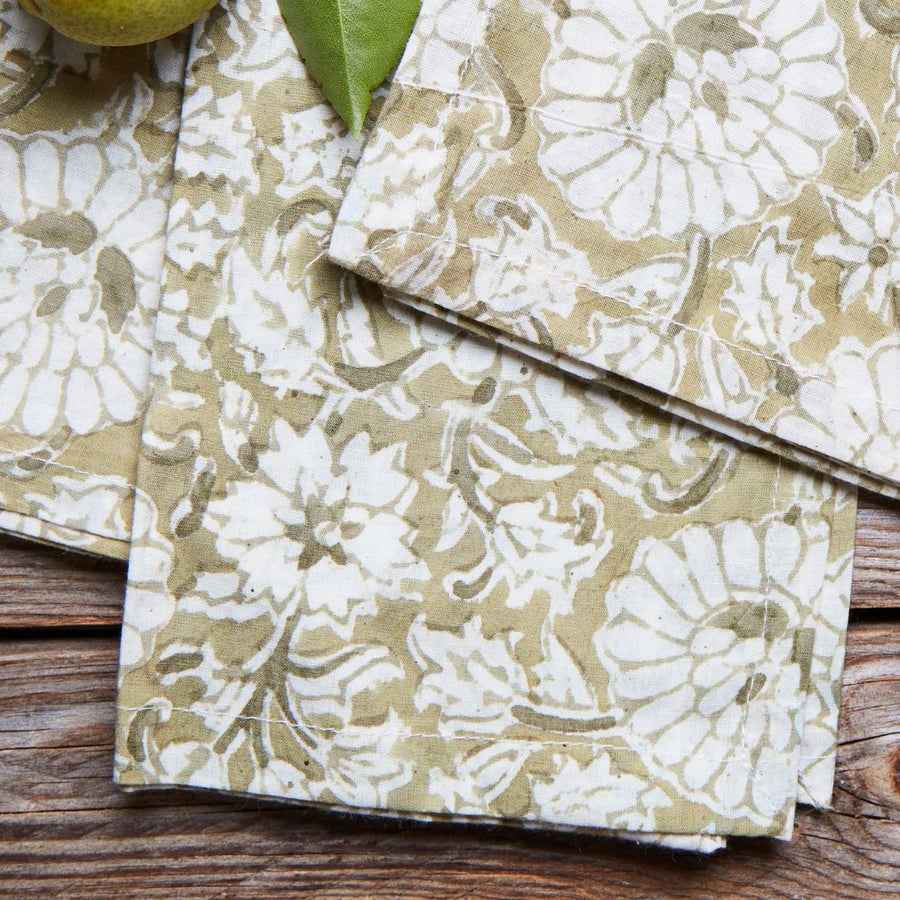 Kalamkaari White Floral 20 x 20 Napkin Set