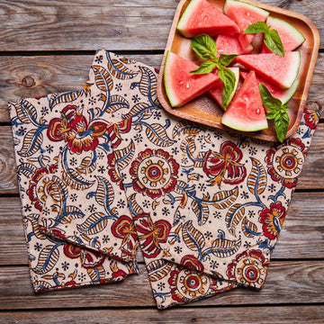 Kalamkaari Red Floral 20 x 20 Napkin Set
