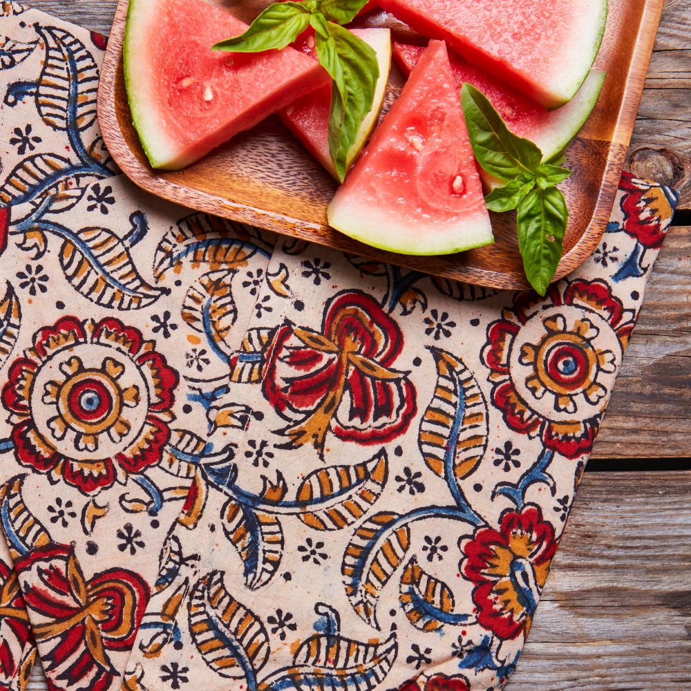 Kalamkaari Red Floral 20 x 20 Napkin Set