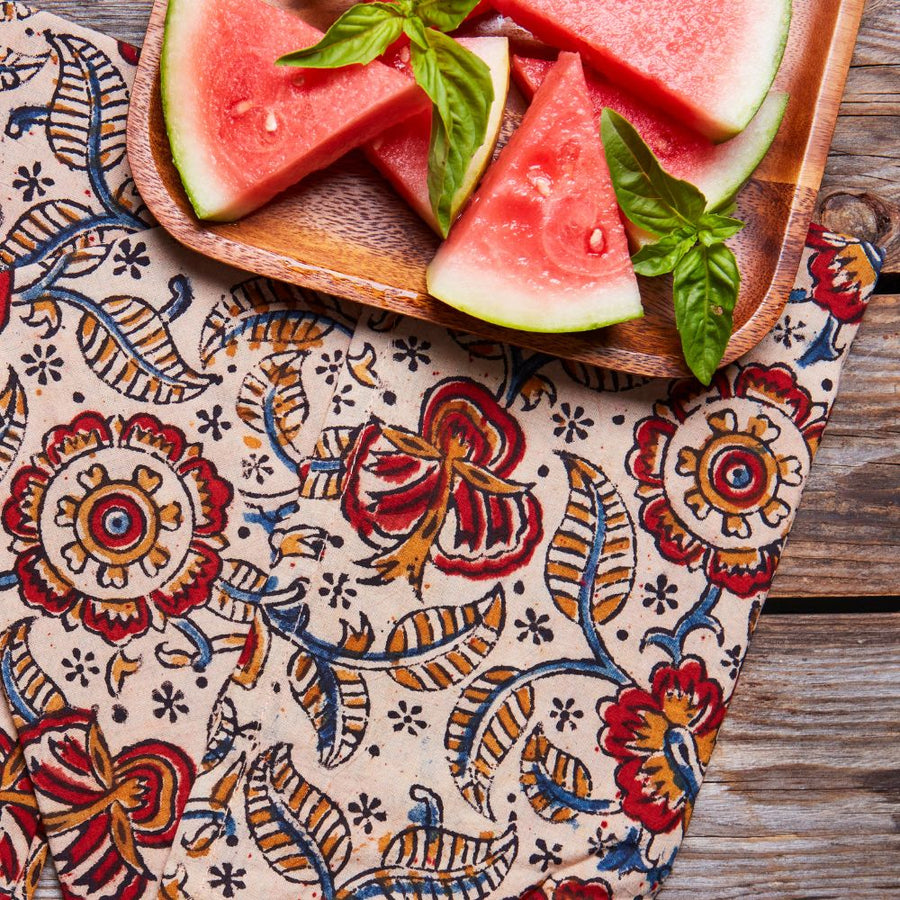 Kalamkaari Red Floral 20 x 20 Napkin Set