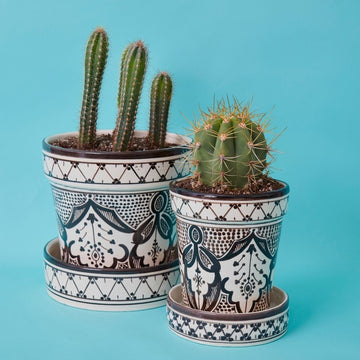 Black Arabesque Ceramic Planter Set