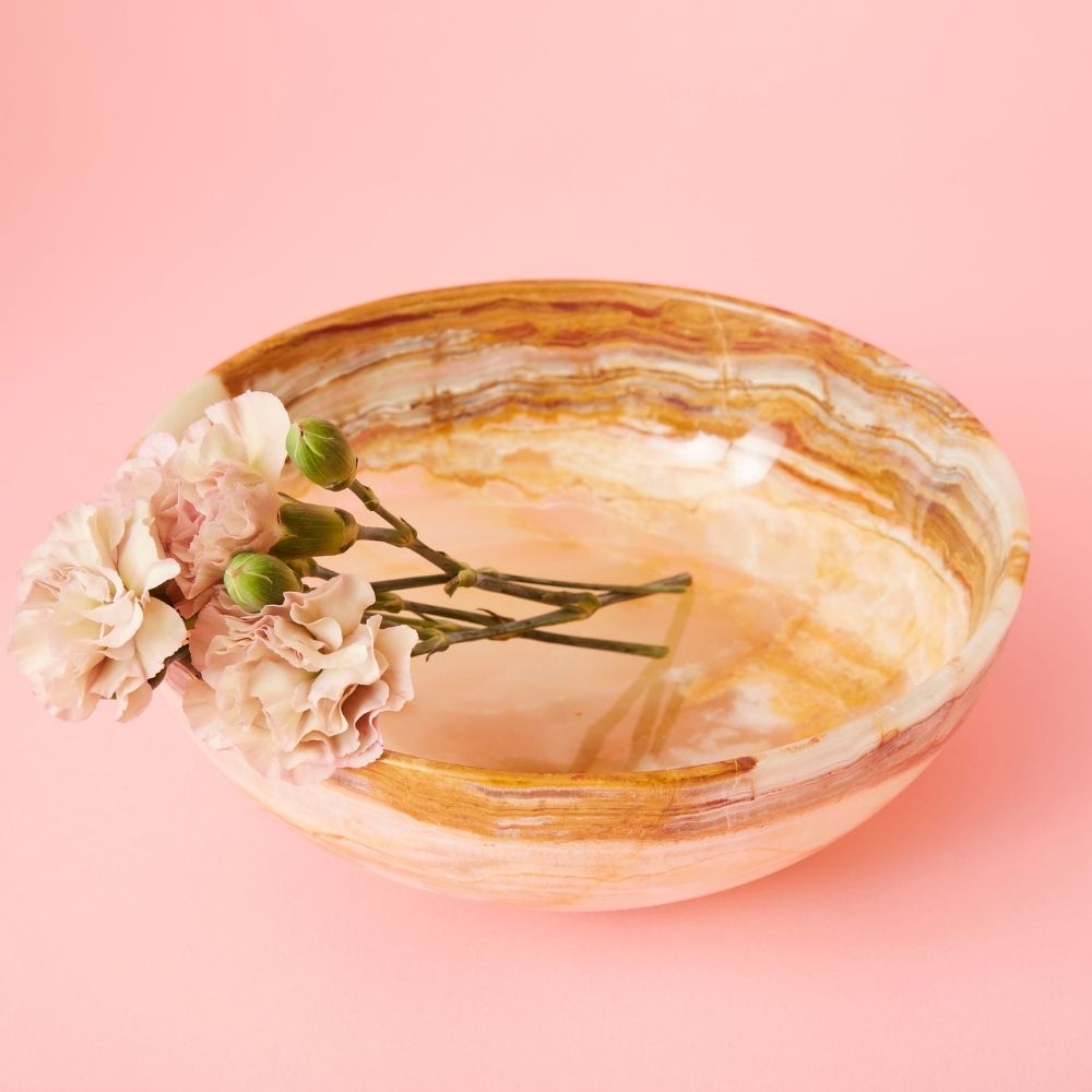 Small 10" Pink Green Marble Onyx Fruit Bowl