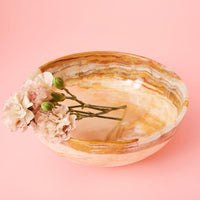 Small 10" Pink Green Marble Onyx Fruit Bowl