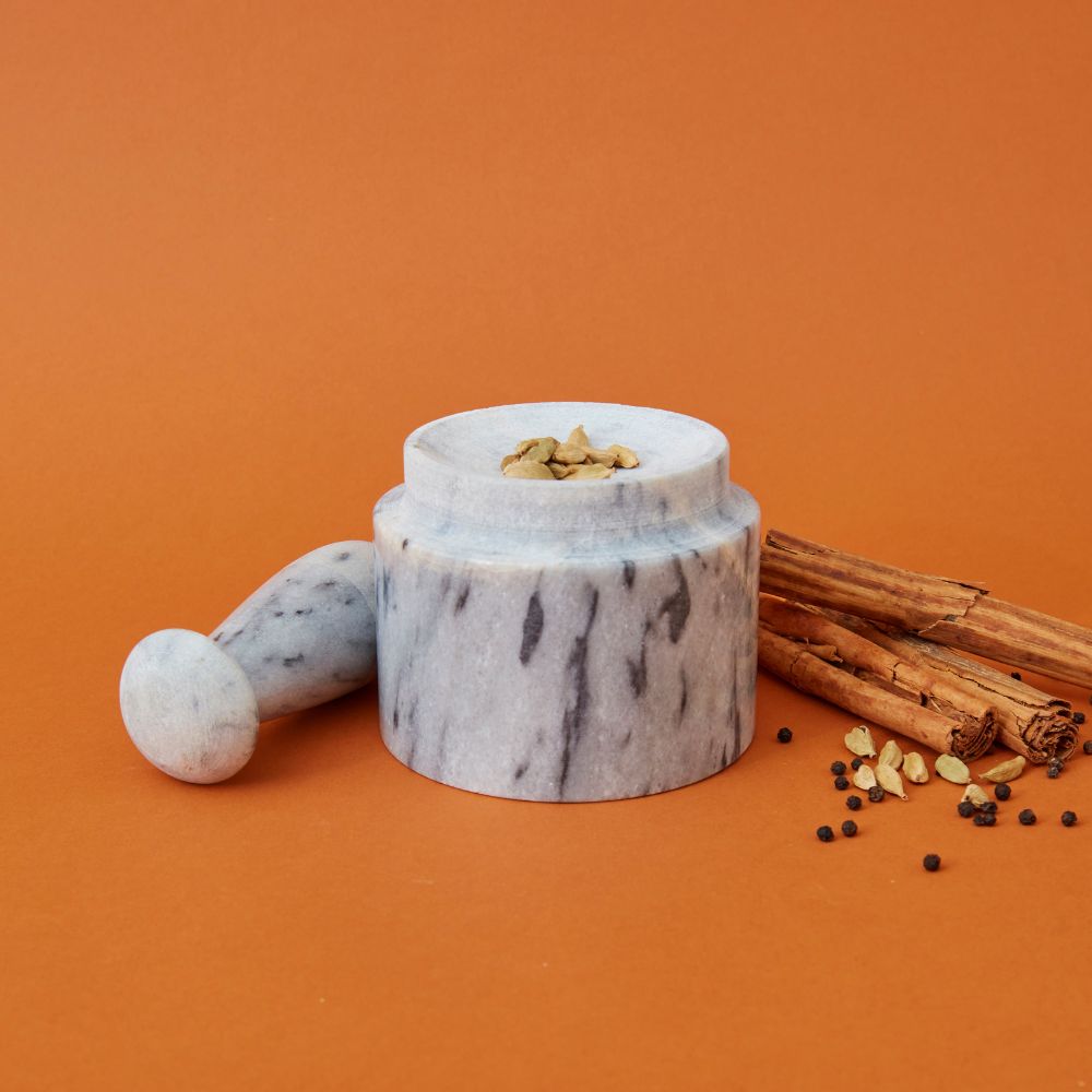 Gray Marble Two Sided Mortar Pestle