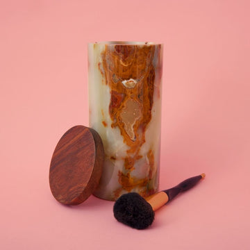 Tall Natural Onyx Stone Wood Canister