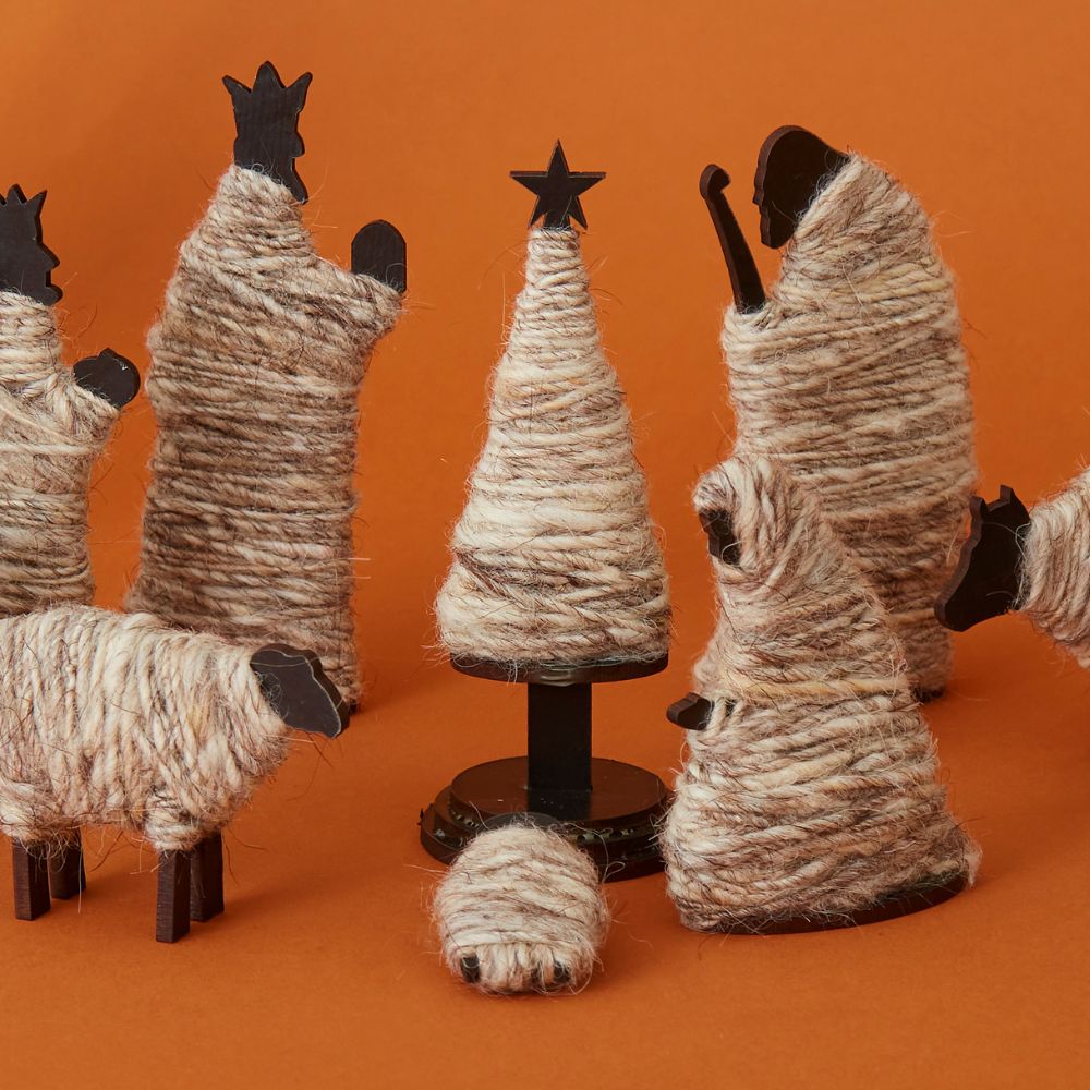 Tabletop Wood & Wool Nativity Scene Holiday Set