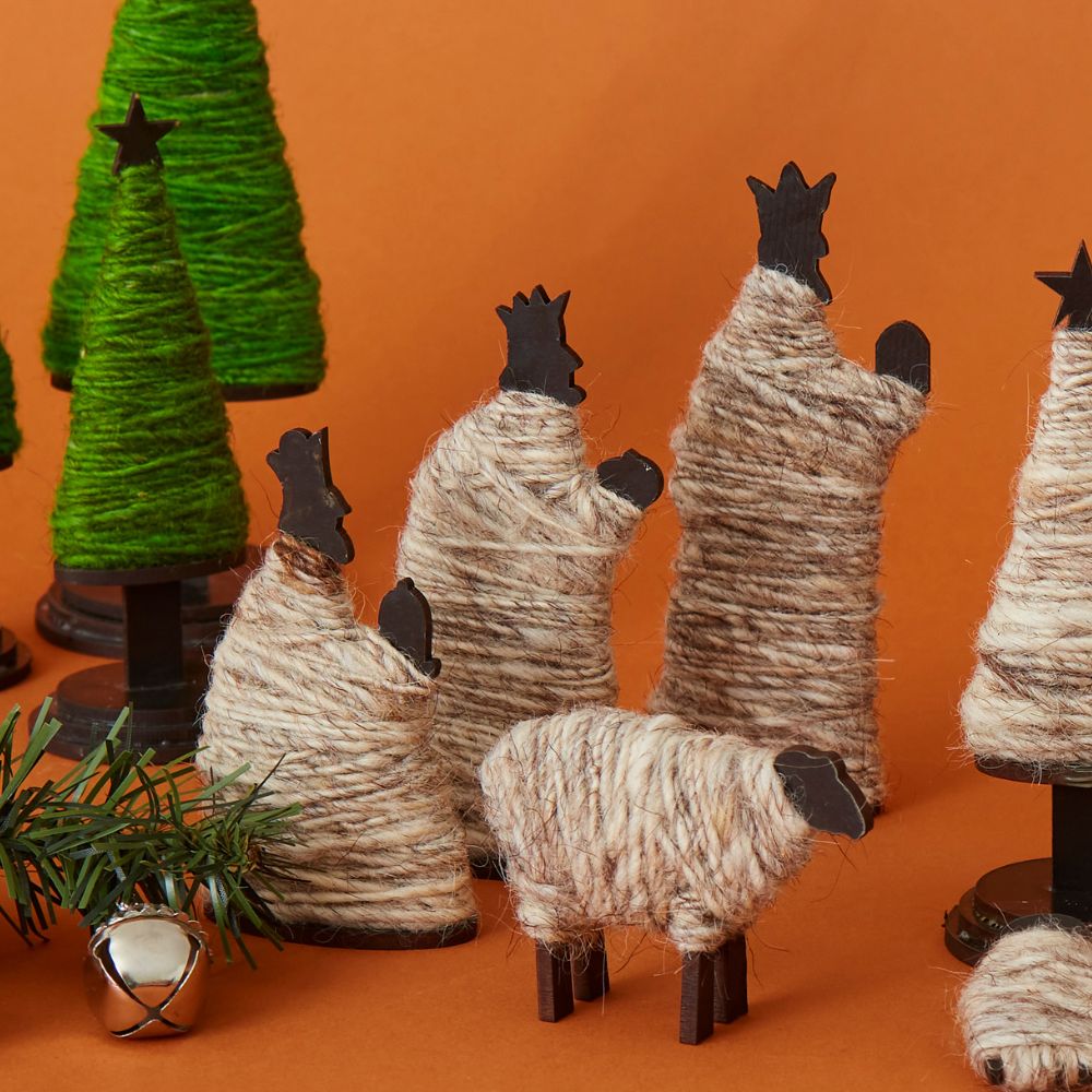 Tabletop Wood & Wool Nativity Scene Holiday Set