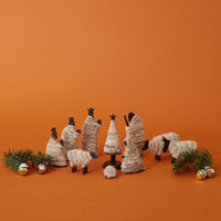 Tabletop Indoor Wood & Wool Nativity Scene Set