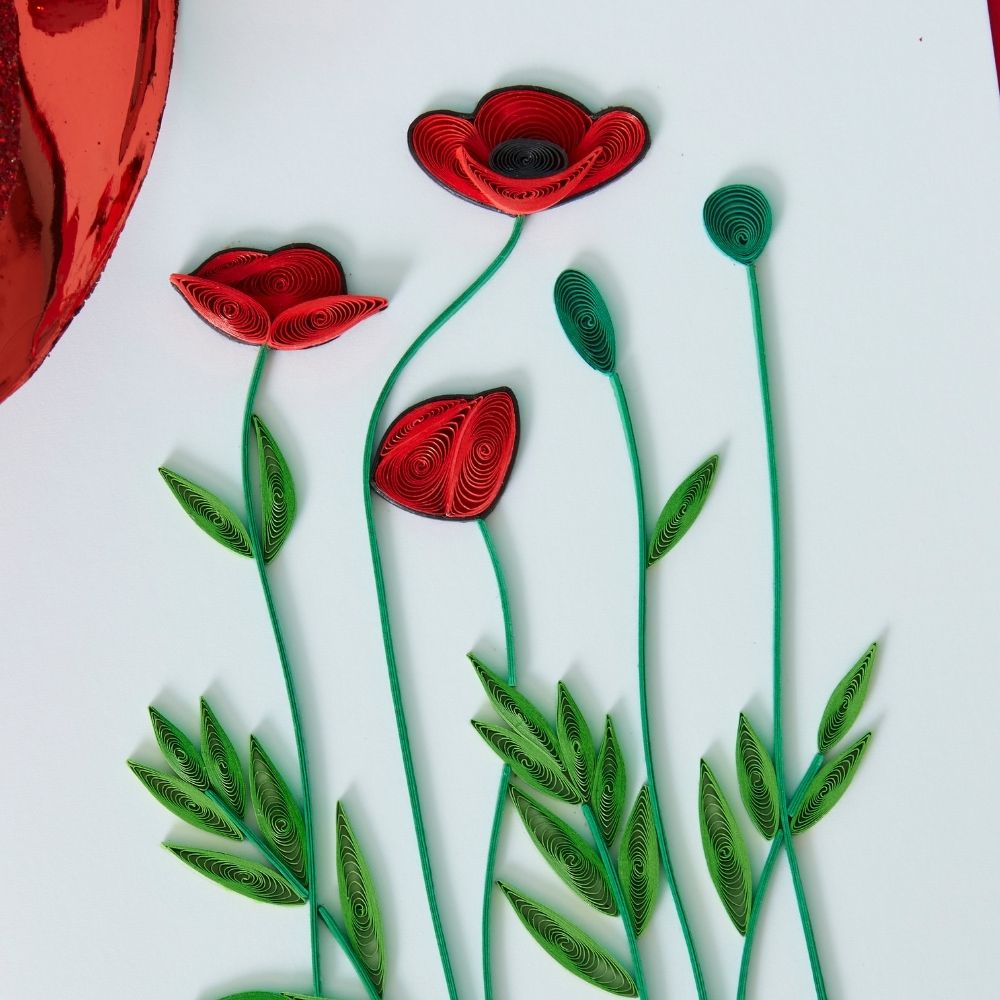 Quilled Paper Red Poppies Greeting Card