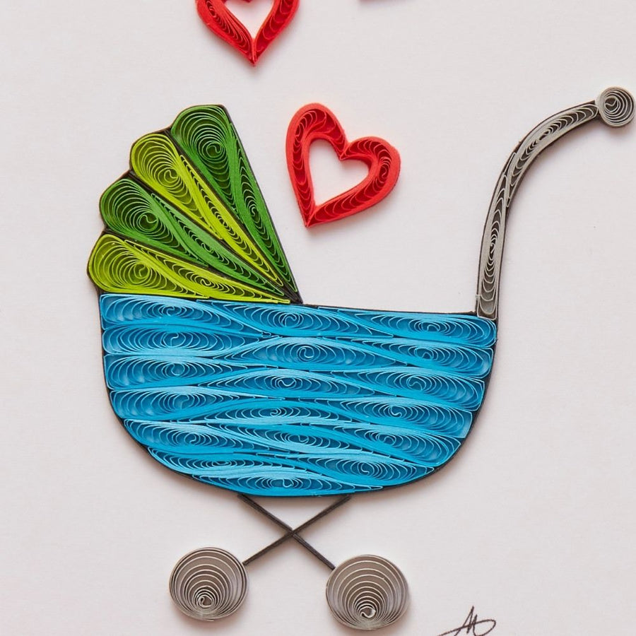 Quilled Paper Baby Stroller Greeting Card