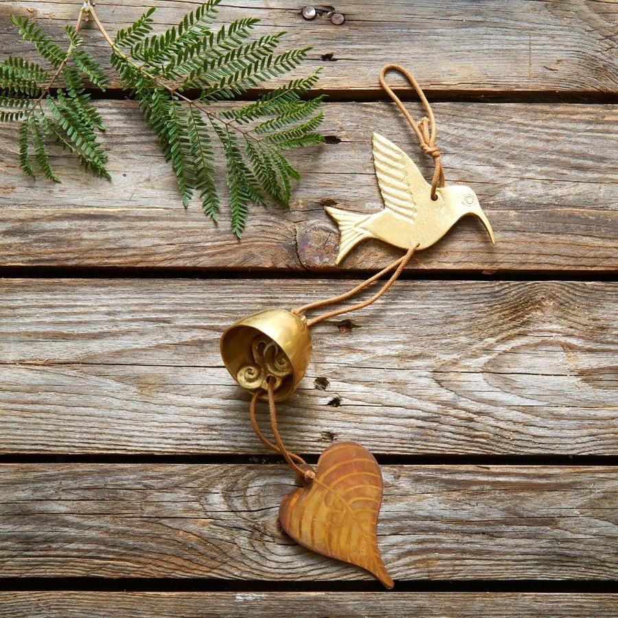 Small Humming Bird Brass Metal Hanging Wind Chime