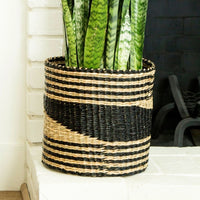 14" Small Geometric Seagrass Planter Shelf Baskets Set