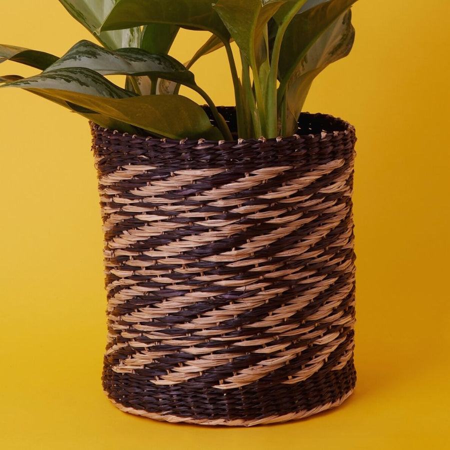 10" Small Zig Zag Seagrass Planter Shelf Basket